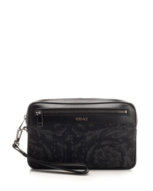 Versace Black Canvas And Leather Pouch for men