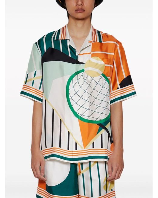 Casablancabrand Green "court Abstrait" Silk Shirt for men
