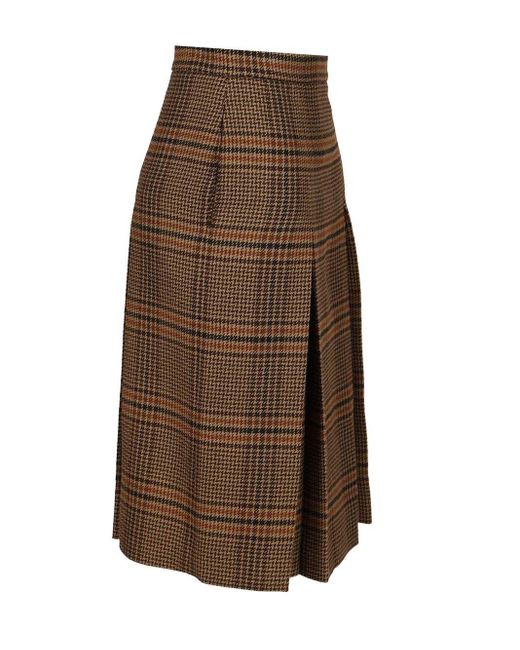Saint Laurent Brown Prince Of Wales Midi Skirt