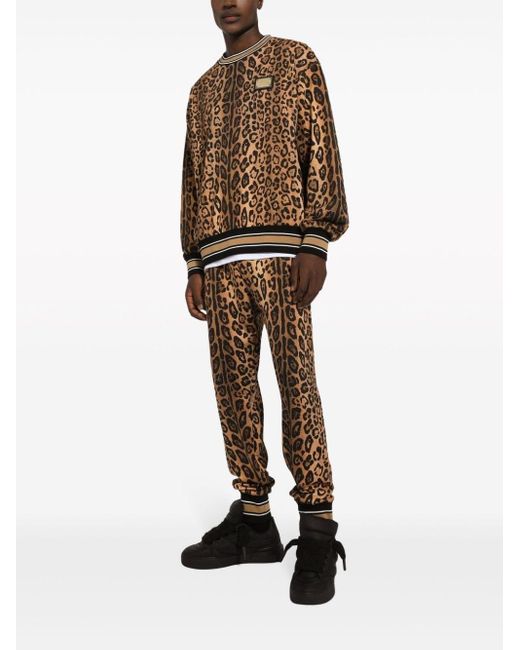 Dolce & Gabbana Brown Leopard-print Cotton Sweatshirt for men