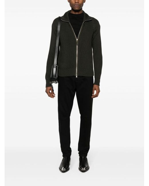 Tom Ford Black Full Zip Sweater In Silk And Cotton for men