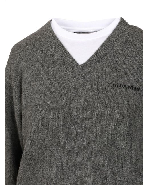 Miu Miu Gray Cashmere V-neck Sweater