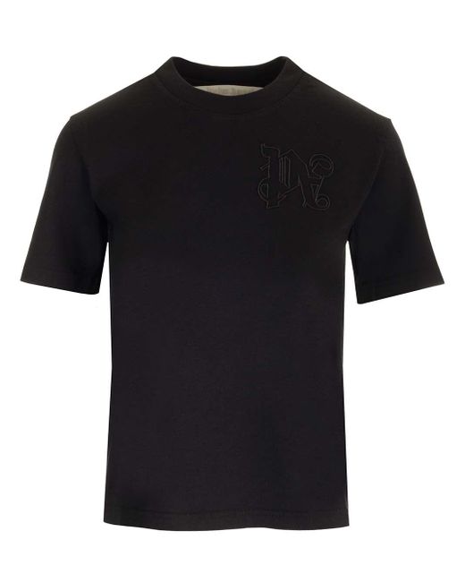 Palm Angels Monogram Embroidered T-shirt - Black • Price »