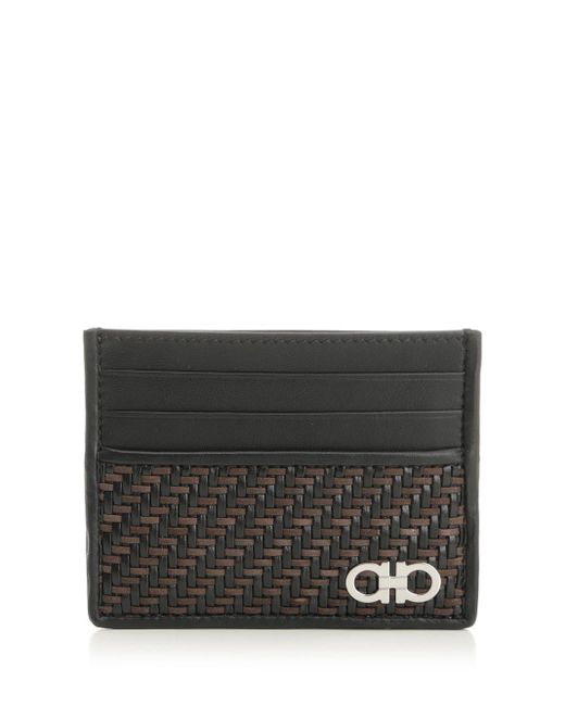 Ferragamo Black Credit Card Holder With Woven Pattern