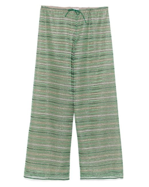 Oseree Green Shiny Stripes Trousers