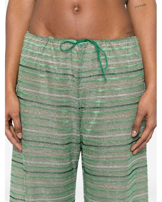 Oseree Green Shiny Stripes Trousers
