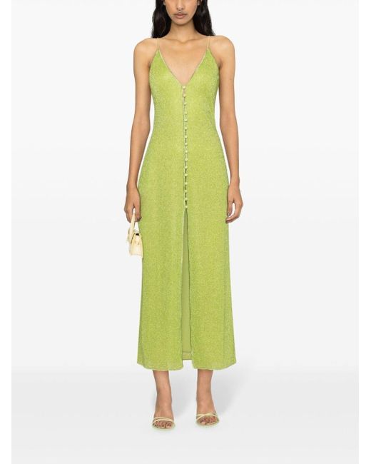 Oseree Green Lime Lurex Midi Dress