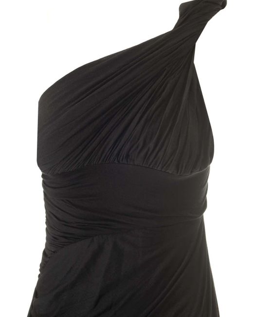 Rick Owens Black Draped Jersey Midi Dress