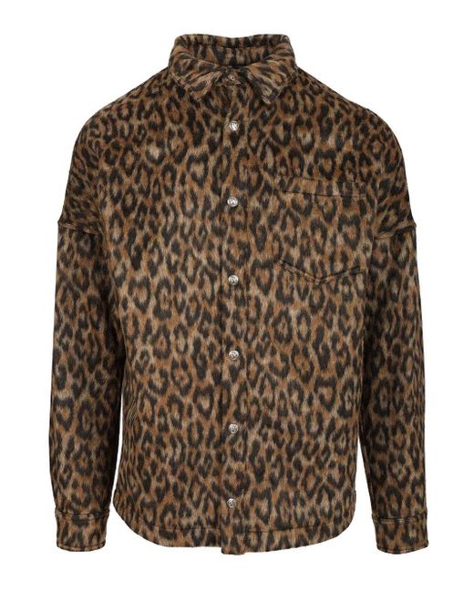 Palm Angels Brown Leopard Print Shirt Jacket for men