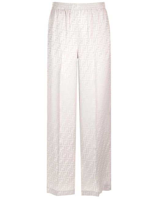 Fendi White Silk Satin Trousers