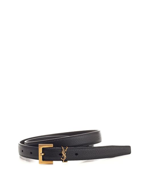 Saint Laurent White Monogram Belt In Black Leather