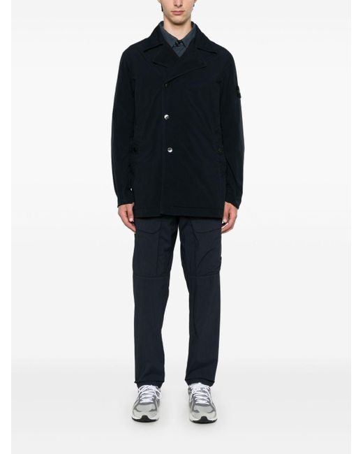 Stone Island Black Short Nylon Trench Coat for men