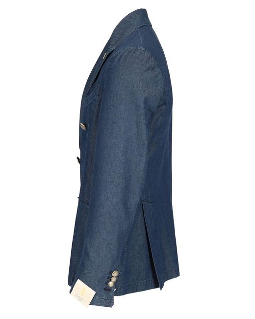 Guarinucci Blue Double-breasted Blazer In Washed Denim for men
