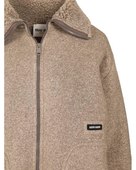 Miu Miu Brown Knit Bomber Jacket