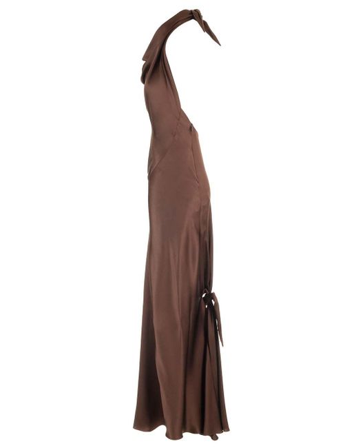 Loewe Brown Long Scarf Dress In Silk Satin