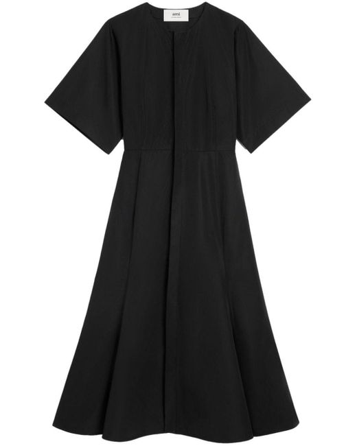 AMI Black Godet Midi Dress