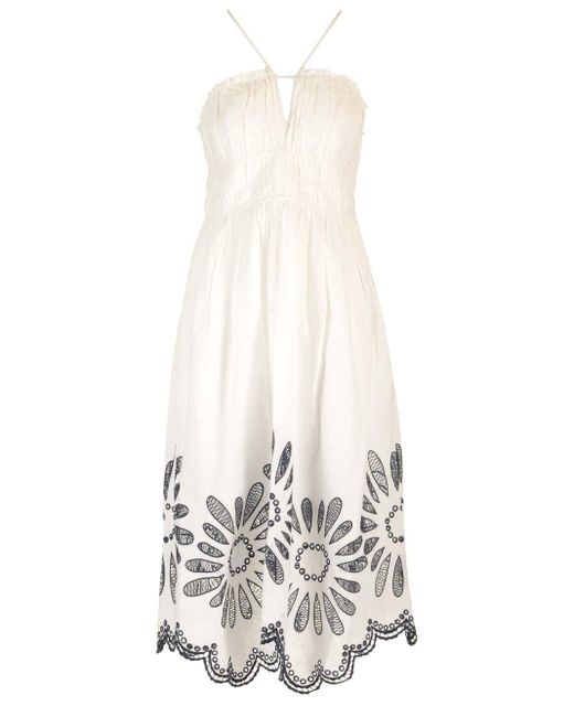 Ulla Johnson White Beatrice Midi Dress In Cotton And Linen