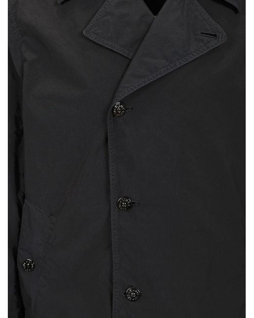 Stone Island Black Short Nylon Trench Coat for men