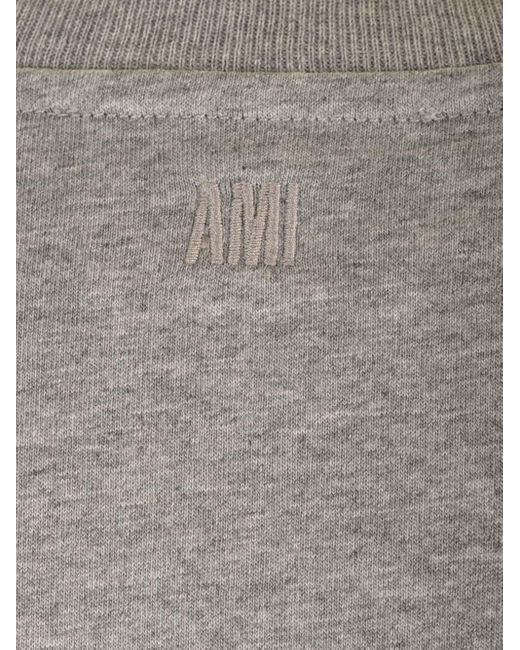 AMI Gray Logo-embroidered Cotton T-shirt