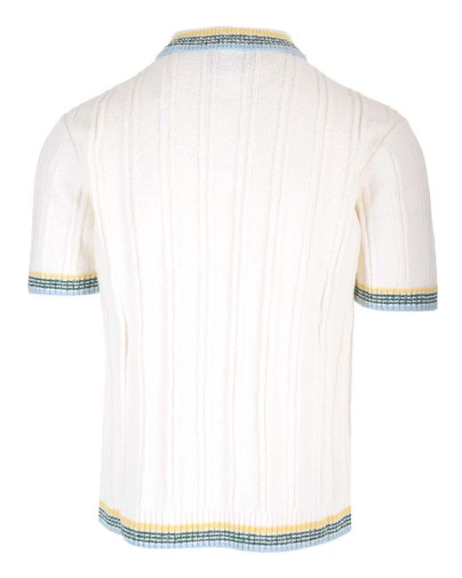 Casablancabrand White Ribbed Knit Polo Shirt for men