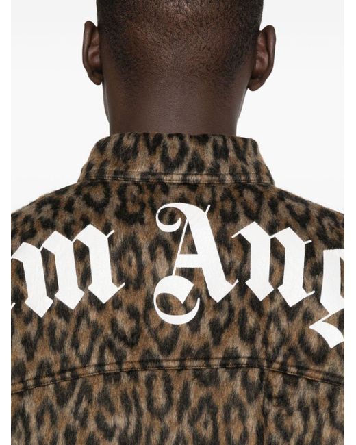 Palm Angels Brown Leopard Print Shirt Jacket for men