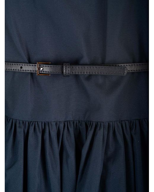 Max Mara Blue Poplin Midi Dress With Belt