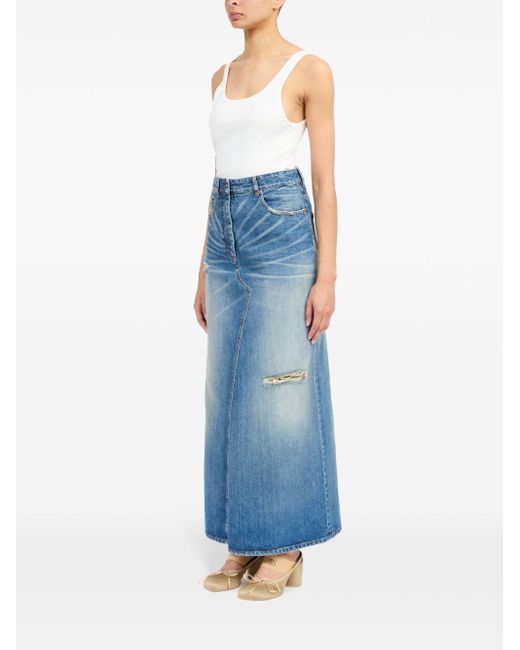 MM6 by Maison Martin Margiela Blue Stonewashed Denim Midi Skirt Skirts Light