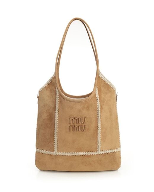 Miu Miu Natural "ivy" Bag In Suede