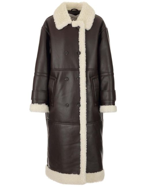 Stand Studio Faux Shearling "hayley" Coat in Black Lyst