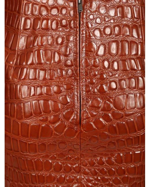 Saint Laurent Red Crocodile Embossed Leather Skirt