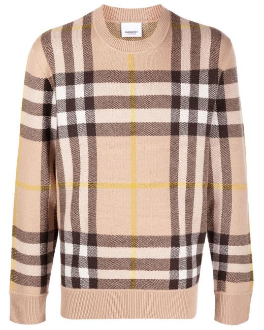 Burberry Cashmere Sweater With Check Motif in Beige (Natural) for Men ...