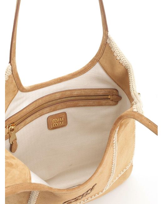 Miu Miu Natural "ivy" Bag In Suede