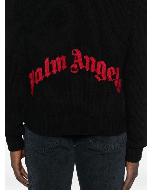 Palm Angels Black Curved Logo Sweater for men