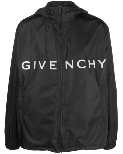 Givenchy Black Logo-Print Hooded Windbreaker For for men