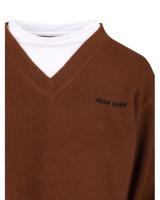 Miu Miu Brown Cashmere Crop Sweater