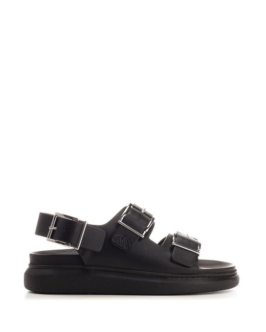 Alexander McQueen Black Leather Sandal With Double Buckle