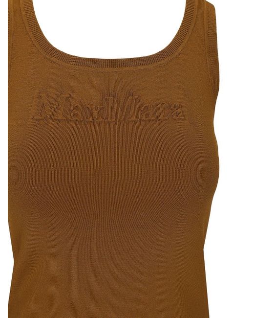 Max Mara Brown Sleeveless Top With Logo Tops
