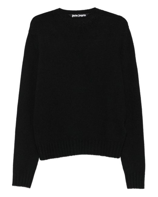 Palm Angels Black Curved Logo Sweater for men
