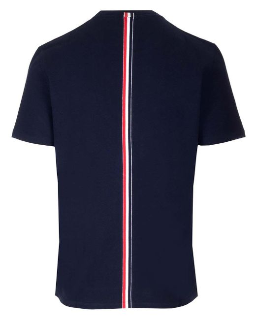 Thom Browne Blue Relaxed Fit Ss Tee W/ Center-back Rwb Stripe In Classic Pique Navy
