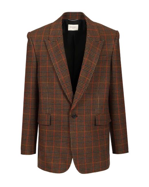 Saint Laurent Brown Prince Of Wales Wool Jacket for men