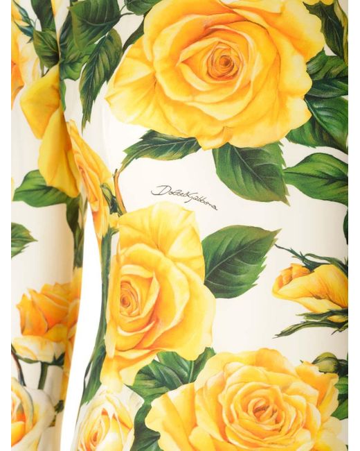 Dolce & Gabbana Metallic Roses Printed Midi Dress