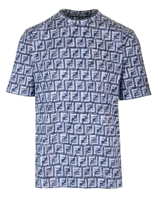 Fendi Blue T-shirt With Ff Print