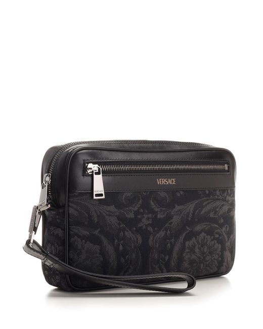 Versace Black Canvas And Leather Pouch for men