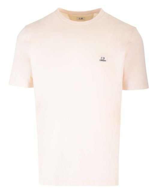 C P Company White T-shirt With Logo Patch