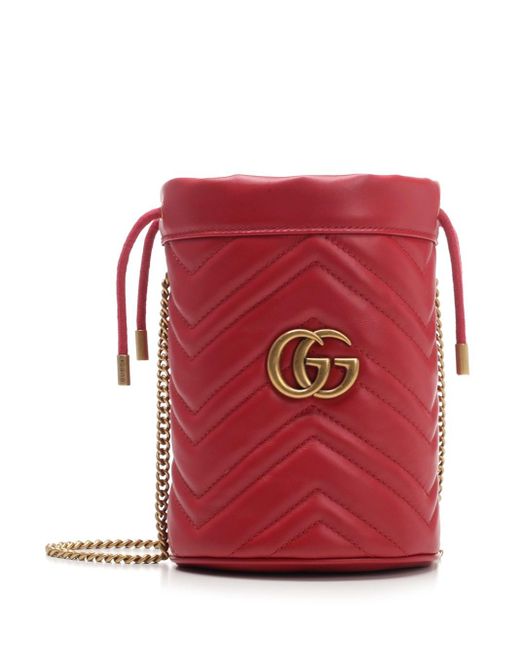 Gucci Red GG Marmont Leather Bucket Bag
