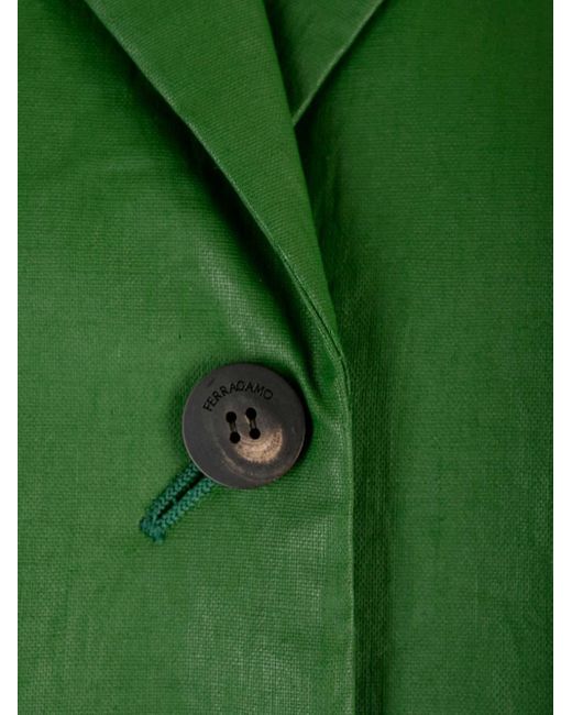 Ferragamo Green Single-breasted Linen Coat
