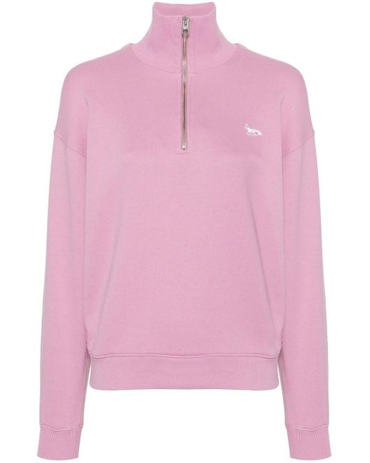 Maison Kitsuné Pink Half-zip Sweatshirt With Baby Fox Patch