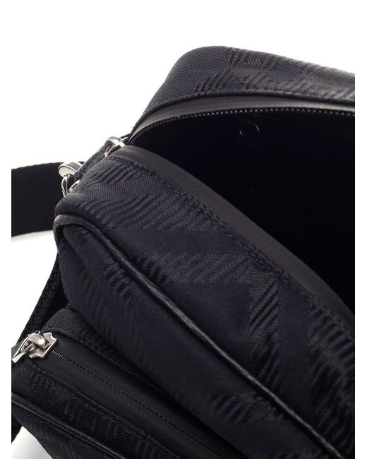 Burberry Black Pocket With Check Shoulder Bag In Jacquard for men