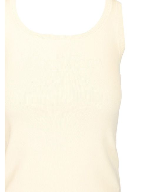 Max Mara Natural Sleeveless Top With Logo Tops