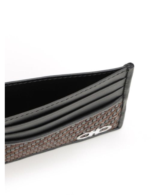 Ferragamo Black Credit Card Holder With Woven Pattern